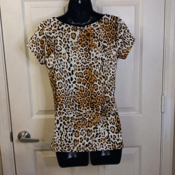 NY Collection Women's SS Cheetah Print Twist Blouse Sz S - Picture 6 of 9